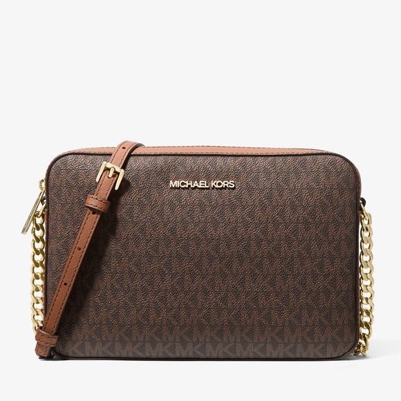 MICHAEL KORS- NWT Jet Set LG Crossbody Bag in Brown with MK Print